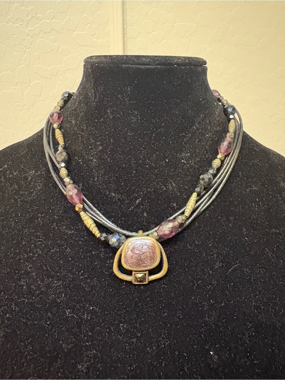 Chico's Black, Purple and Gold Multistrand Pendant Necklace